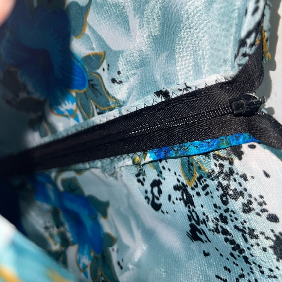 Floral Blue & Green Long Sleeveless Flower Dress size XL - Picture 15 of 15